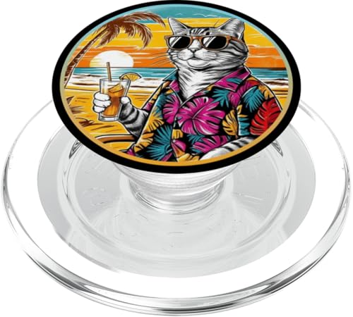 Coole Katze, Retro, Vintage, entspannend mit einem Getränk am Strand PopSockets PopGrip für MagSafe Coole Katze, Retro, Vintage, entspannend mit einem Getränk am Strand PopSockets PopGrip für MagSafe von Chillin Kitten Tropical Summer Clothing Co.