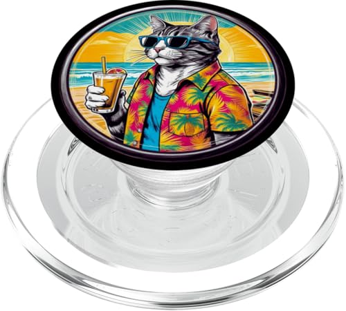 Coole Katze, Retro, Vintage, entspannend mit einem Getränk am Strand PopSockets PopGrip für MagSafe Coole Katze, Retro, Vintage, entspannend mit einem Getränk am Strand PopSockets PopGrip für MagSafe von Chillin Kitten Tropical Summer Clothing Co.