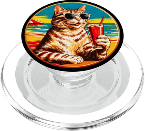 Coole Katze, Retro, Vintage, entspannend mit einem Getränk am Strand PopSockets PopGrip für MagSafe Coole Katze, Retro, Vintage, entspannend mit einem Getränk am Strand PopSockets PopGrip für MagSafe von Chillin Kitten Tropical Summer Clothing Co.