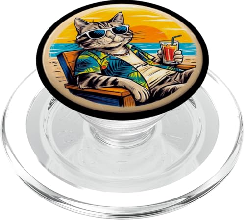 Coole Katze, Retro, Vintage, entspannend mit einem Getränk am Strand PopSockets PopGrip für MagSafe Coole Katze, Retro, Vintage, entspannend mit einem Getränk am Strand PopSockets PopGrip für MagSafe von Chillin Kitten Tropical Summer Clothing Co.