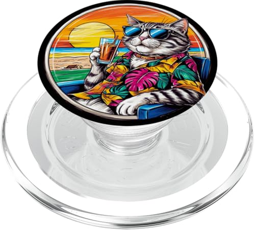 Coole Katze, Retro, Vintage, entspannend mit einem Getränk am Strand PopSockets PopGrip für MagSafe Coole Katze, Retro, Vintage, entspannend mit einem Getränk am Strand PopSockets PopGrip für MagSafe von Chillin Kitten Tropical Summer Clothing Co.
