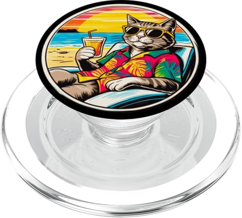 Coole Katze, Retro, Vintage, entspannend mit einem Getränk am Strand PopSockets PopGrip für MagSafe Coole Katze, Retro, Vintage, entspannend mit einem Getränk am Strand PopSockets PopGrip für MagSafe von Chillin Kitten Tropical Summer Clothing Co.