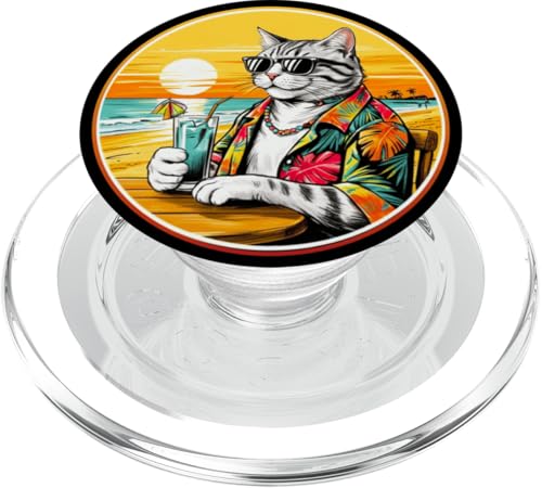 Coole Katze, Retro, Vintage, entspannend mit einem Getränk am Strand PopSockets PopGrip für MagSafe Coole Katze, Retro, Vintage, entspannend mit einem Getränk am Strand PopSockets PopGrip für MagSafe von Chillin Kitten Tropical Summer Clothing Co.