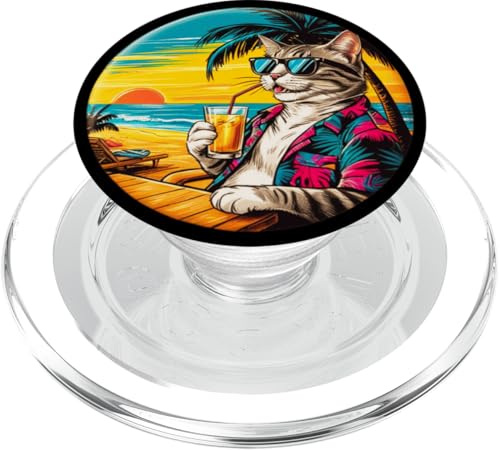 Coole Katze, Retro, Vintage, entspannend mit einem Getränk am Strand PopSockets PopGrip für MagSafe Coole Katze, Retro, Vintage, entspannend mit einem Getränk am Strand PopSockets PopGrip für MagSafe von Chillin Kitten Tropical Summer Clothing Co.