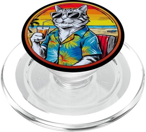 Coole Katze, Retro, Vintage, entspannend mit einem Getränk am Strand PopSockets PopGrip für MagSafe Coole Katze, Retro, Vintage, entspannend mit einem Getränk am Strand PopSockets PopGrip für MagSafe von Chillin Kitten Tropical Summer Clothing Co.