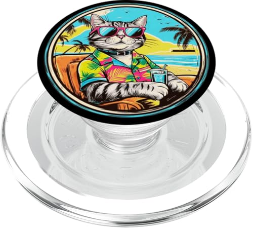 Coole Katze, Retro, Vintage, entspannend mit einem Getränk am Strand PopSockets PopGrip für MagSafe Coole Katze, Retro, Vintage, entspannend mit einem Getränk am Strand PopSockets PopGrip für MagSafe von Chillin Kitten Tropical Summer Clothing Co.