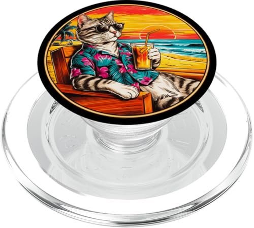 Coole Katze, Retro, Vintage, entspannend mit einem Getränk am Strand PopSockets PopGrip für MagSafe von Chillin Kitten Tropical Summer Clothing Co.