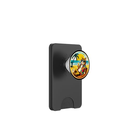 Coole Katze, Retro, Vintage, entspannend mit einem Getränk am Strand PopSockets PopWallet für MagSafe von Chillin Kitten Tropical Summer Clothing Co.