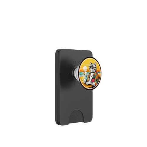 Coole Katze, Retro, Vintage, entspannend mit einem Getränk am Strand PopSockets PopWallet für MagSafe von Chillin Kitten Tropical Summer Clothing Co.
