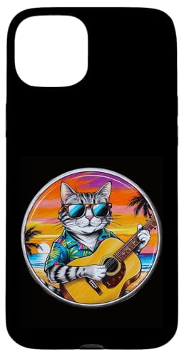 Lustige Katze spielt Gitarre am Strand Hülle für iPhone 15 Plus von Chillin Kitten Tropical Summer Clothing Co.