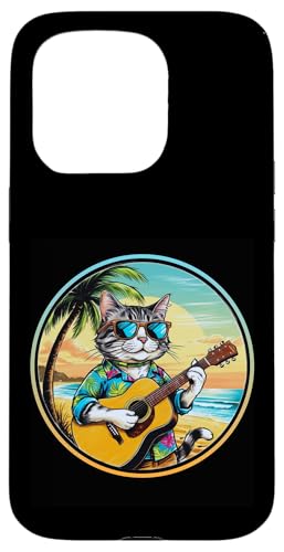 Lustige Katze spielt Gitarre am Strand Hülle für iPhone 15 Pro von Chillin Kitten Tropical Summer Clothing Co.