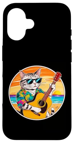 Lustige Katze spielt Gitarre am Strand Hülle für iPhone 16 von Chillin Kitten Tropical Summer Clothing Co.