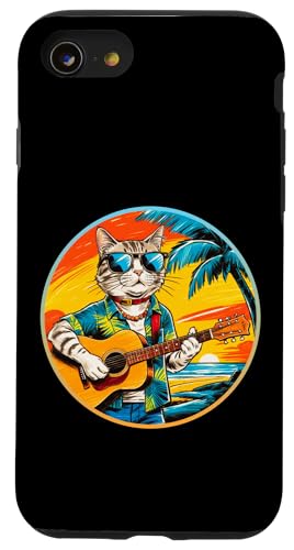 Lustige Katze spielt Gitarre am Strand Hülle für iPhone SE (2020) / 7 / 8 von Chillin Kitten Tropical Summer Clothing Co.