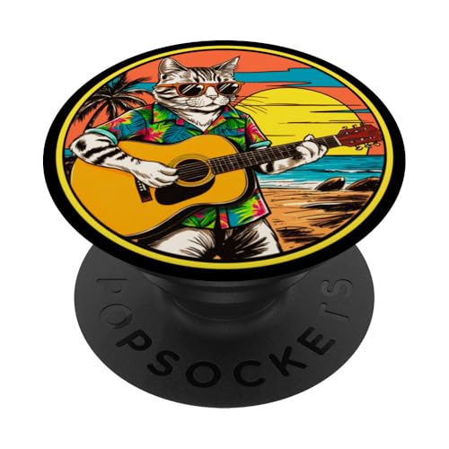 Lustige Katze spielt Gitarre am Strand PopSockets Klebender PopGrip Lustige Katze spielt Gitarre am Strand PopSockets Klebender PopGrip von Chillin Kitten Tropical Summer Clothing Co.