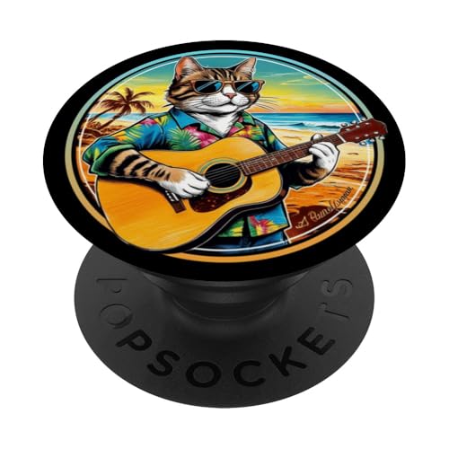 Lustige Katze spielt Gitarre am Strand PopSockets Klebender PopGrip Lustige Katze spielt Gitarre am Strand PopSockets Klebender PopGrip von Chillin Kitten Tropical Summer Clothing Co.
