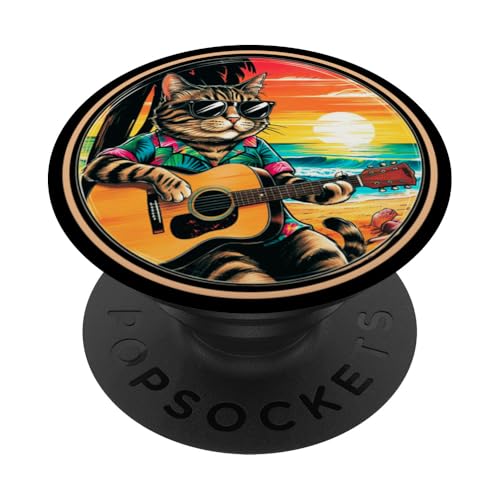 Lustige Katze spielt Gitarre am Strand PopSockets Klebender PopGrip Lustige Katze spielt Gitarre am Strand PopSockets Klebender PopGrip von Chillin Kitten Tropical Summer Clothing Co.