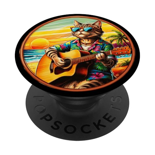 Lustige Katze spielt Gitarre am Strand PopSockets Klebender PopGrip Lustige Katze spielt Gitarre am Strand PopSockets Klebender PopGrip von Chillin Kitten Tropical Summer Clothing Co.