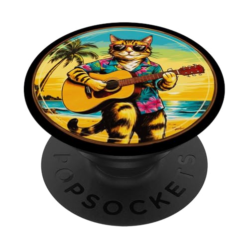 Lustige Katze spielt Gitarre am Strand PopSockets Klebender PopGrip Lustige Katze spielt Gitarre am Strand PopSockets Klebender PopGrip von Chillin Kitten Tropical Summer Clothing Co.
