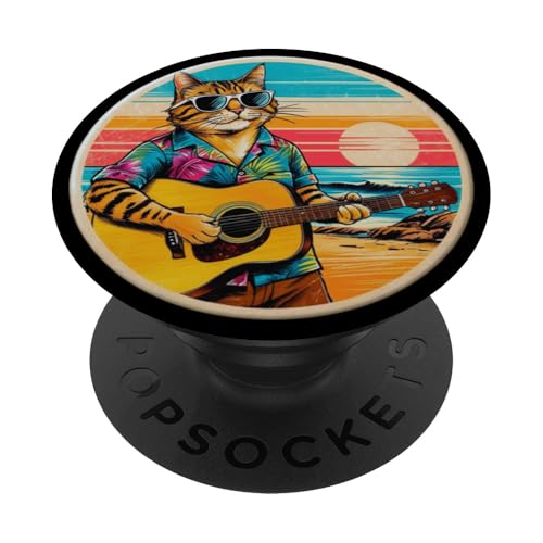 Lustige Katze spielt Gitarre am Strand PopSockets Klebender PopGrip Lustige Katze spielt Gitarre am Strand PopSockets Klebender PopGrip von Chillin Kitten Tropical Summer Clothing Co.