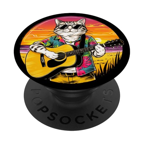 Lustige Katze spielt Gitarre am Strand PopSockets Klebender PopGrip Lustige Katze spielt Gitarre am Strand PopSockets Klebender PopGrip von Chillin Kitten Tropical Summer Clothing Co.