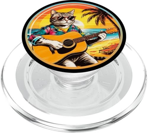 Lustige Katze spielt Gitarre am Strand PopSockets PopGrip für MagSafe Lustige Katze spielt Gitarre am Strand PopSockets PopGrip für MagSafe von Chillin Kitten Tropical Summer Clothing Co.