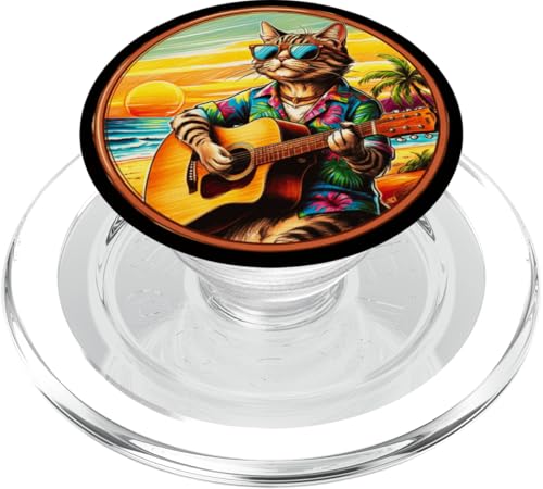 Lustige Katze spielt Gitarre am Strand PopSockets PopGrip für MagSafe Lustige Katze spielt Gitarre am Strand PopSockets PopGrip für MagSafe von Chillin Kitten Tropical Summer Clothing Co.