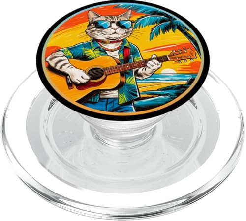 Lustige Katze spielt Gitarre am Strand PopSockets PopGrip für MagSafe Lustige Katze spielt Gitarre am Strand PopSockets PopGrip für MagSafe von Chillin Kitten Tropical Summer Clothing Co.