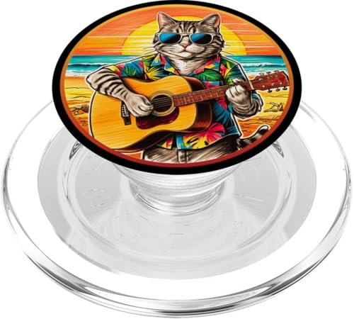 Lustige Katze spielt Gitarre am Strand PopSockets PopGrip für MagSafe Lustige Katze spielt Gitarre am Strand PopSockets PopGrip für MagSafe von Chillin Kitten Tropical Summer Clothing Co.