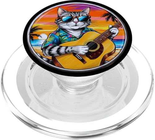 Lustige Katze spielt Gitarre am Strand PopSockets PopGrip für MagSafe Lustige Katze spielt Gitarre am Strand PopSockets PopGrip für MagSafe von Chillin Kitten Tropical Summer Clothing Co.