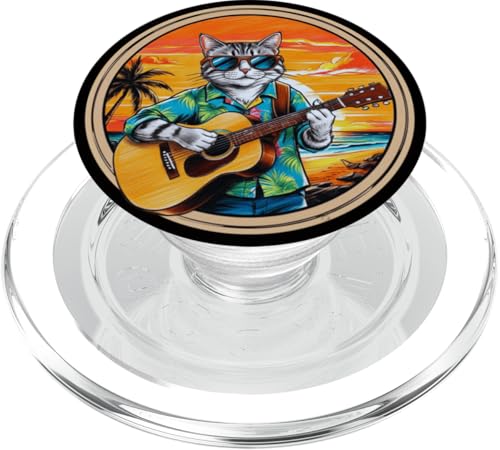 Lustige Katze spielt Gitarre am Strand PopSockets PopGrip für MagSafe Lustige Katze spielt Gitarre am Strand PopSockets PopGrip für MagSafe von Chillin Kitten Tropical Summer Clothing Co.