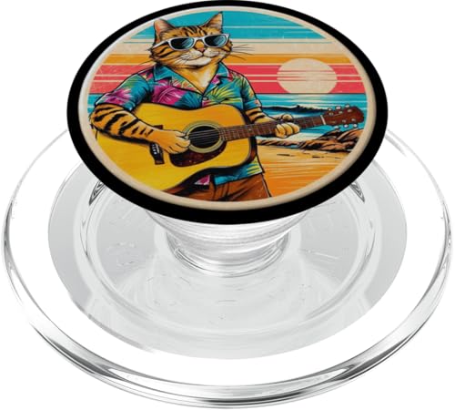 Lustige Katze spielt Gitarre am Strand PopSockets PopGrip für MagSafe Lustige Katze spielt Gitarre am Strand PopSockets PopGrip für MagSafe von Chillin Kitten Tropical Summer Clothing Co.