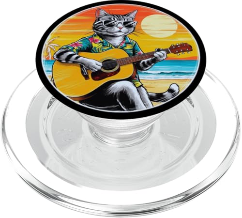 Lustige Katze spielt Gitarre am Strand PopSockets PopGrip für MagSafe Lustige Katze spielt Gitarre am Strand PopSockets PopGrip für MagSafe von Chillin Kitten Tropical Summer Clothing Co.