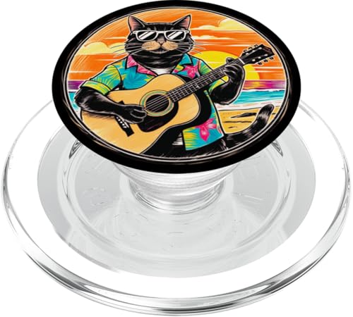 Lustige Katze spielt Gitarre am Strand PopSockets PopGrip für MagSafe Lustige Katze spielt Gitarre am Strand PopSockets PopGrip für MagSafe von Chillin Kitten Tropical Summer Clothing Co.