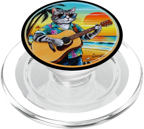 Lustige Katze spielt Gitarre am Strand PopSockets PopGrip für MagSafe Lustige Katze spielt Gitarre am Strand PopSockets PopGrip für MagSafe von Chillin Kitten Tropical Summer Clothing Co.