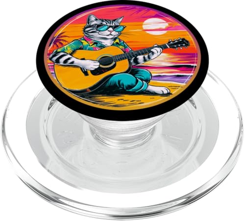 Lustige Katze spielt Gitarre am Strand PopSockets PopGrip für MagSafe Lustige Katze spielt Gitarre am Strand PopSockets PopGrip für MagSafe von Chillin Kitten Tropical Summer Clothing Co.