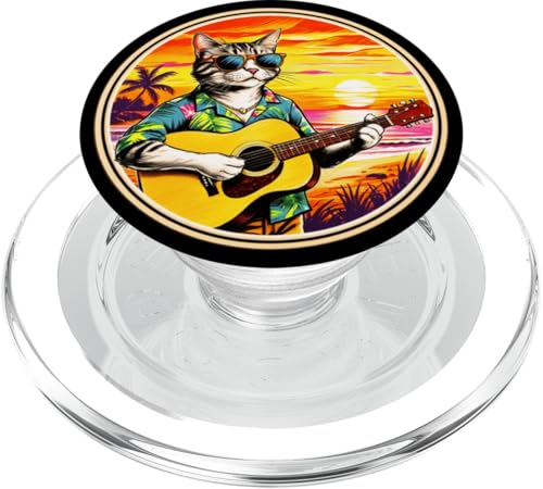 Lustige Katze spielt Gitarre am Strand PopSockets PopGrip für MagSafe Lustige Katze spielt Gitarre am Strand PopSockets PopGrip für MagSafe von Chillin Kitten Tropical Summer Clothing Co.