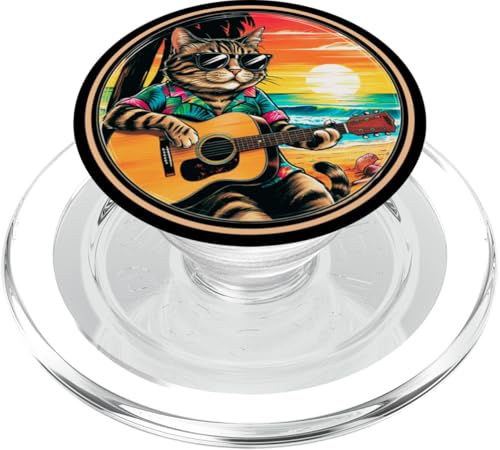 Lustige Katze spielt Gitarre am Strand PopSockets PopGrip für MagSafe Lustige Katze spielt Gitarre am Strand PopSockets PopGrip für MagSafe von Chillin Kitten Tropical Summer Clothing Co.