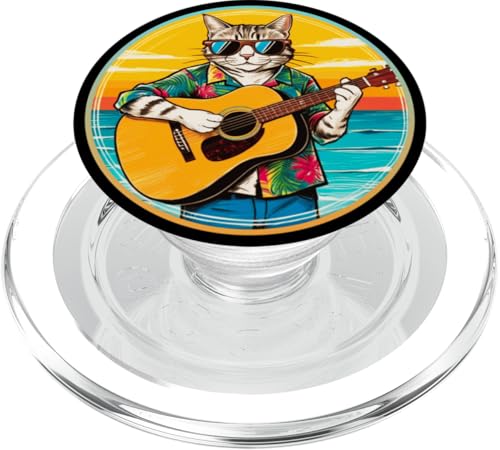 Lustige Katze spielt Gitarre am Strand PopSockets PopGrip für MagSafe Lustige Katze spielt Gitarre am Strand PopSockets PopGrip für MagSafe von Chillin Kitten Tropical Summer Clothing Co.