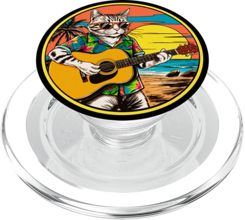 Lustige Katze spielt Gitarre am Strand PopSockets PopGrip für MagSafe Lustige Katze spielt Gitarre am Strand PopSockets PopGrip für MagSafe von Chillin Kitten Tropical Summer Clothing Co.