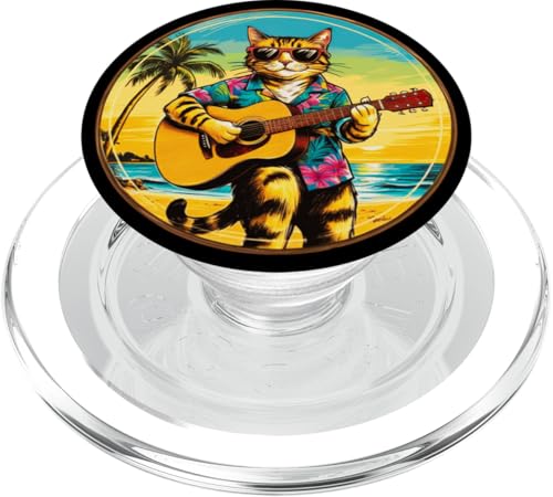 Lustige Katze spielt Gitarre am Strand PopSockets PopGrip für MagSafe Lustige Katze spielt Gitarre am Strand PopSockets PopGrip für MagSafe von Chillin Kitten Tropical Summer Clothing Co.