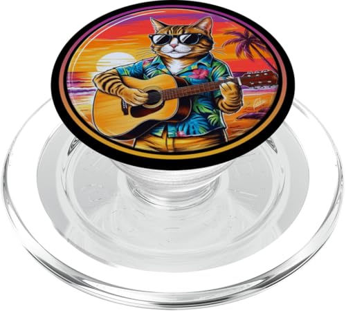 Lustige Katze spielt Gitarre am Strand PopSockets PopGrip für MagSafe Lustige Katze spielt Gitarre am Strand PopSockets PopGrip für MagSafe von Chillin Kitten Tropical Summer Clothing Co.