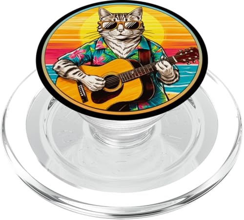 Lustige Katze spielt Gitarre am Strand PopSockets PopGrip für MagSafe von Chillin Kitten Tropical Summer Clothing Co.