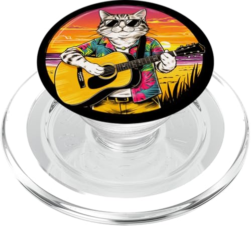 Lustige Katze spielt Gitarre am Strand PopSockets PopGrip für MagSafe von Chillin Kitten Tropical Summer Clothing Co.