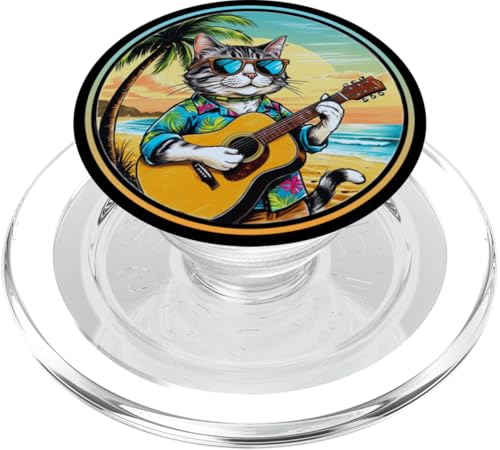 Lustige Katze spielt Gitarre am Strand PopSockets PopGrip für MagSafe von Chillin Kitten Tropical Summer Clothing Co.