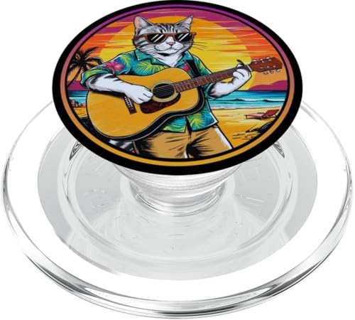 Lustige Katze spielt Gitarre am Strand PopSockets PopGrip für MagSafe von Chillin Kitten Tropical Summer Clothing Co.