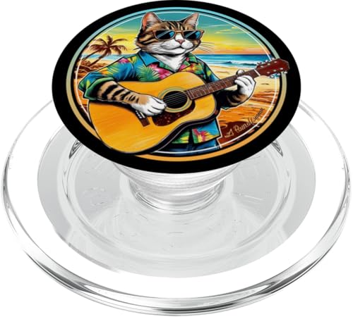 Lustige Katze spielt Gitarre am Strand PopSockets PopGrip für MagSafe von Chillin Kitten Tropical Summer Clothing Co.