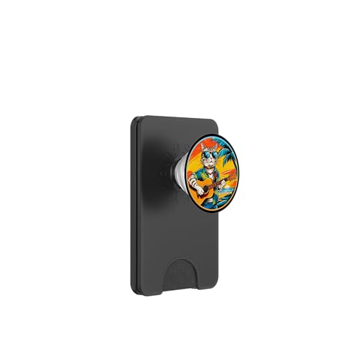 Lustige Katze spielt Gitarre am Strand PopSockets PopWallet für MagSafe von Chillin Kitten Tropical Summer Clothing Co.