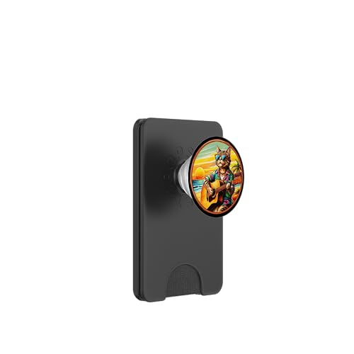 Lustige Katze spielt Gitarre am Strand PopSockets PopWallet für MagSafe von Chillin Kitten Tropical Summer Clothing Co.