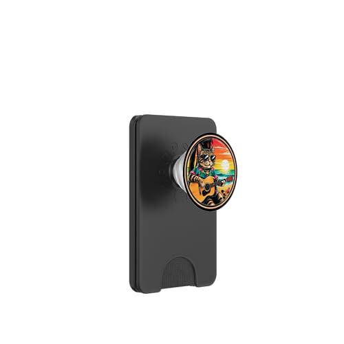Lustige Katze spielt Gitarre am Strand PopSockets PopWallet für MagSafe von Chillin Kitten Tropical Summer Clothing Co.