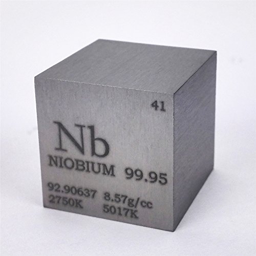 Würfel aus 99,95 % Niob, 25,4 mm, 140 g, Gravur mit Informationen aus dem Periodensystem der Elemente (englischsprachig) von Chinaium